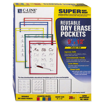 C-Line® Reusable Dry Erase Pockets, 9 X 12, Assorted Primary Colors, 25-box freeshipping - TVN Wholesale